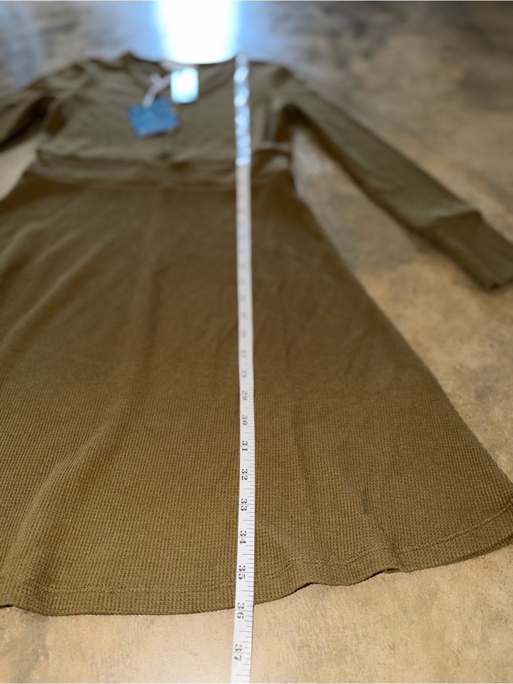 NWT Market & Spruce Stella Cozy Waffle Knit Henley Dress Olive Green S - Picture 8 of 9